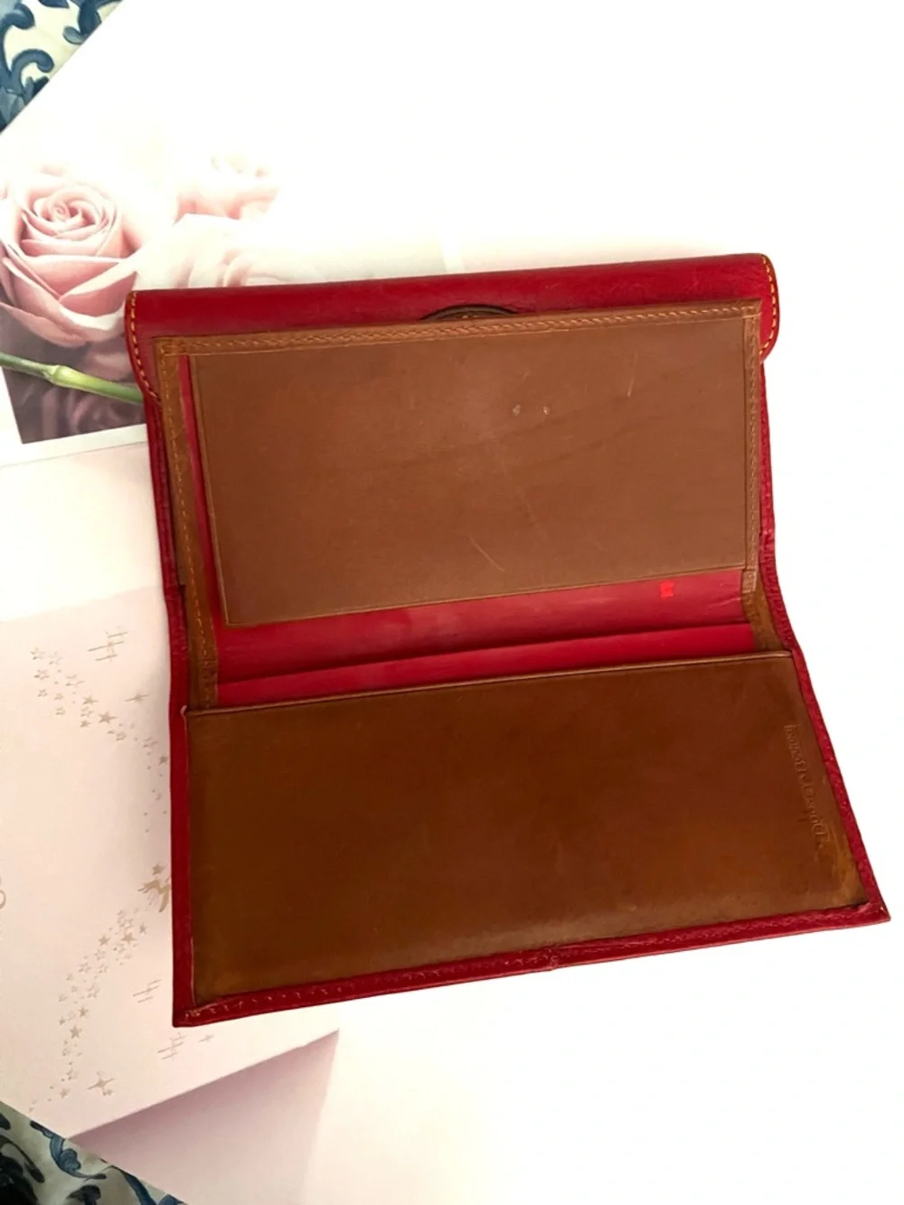 🦆 DOONEY & BOURKE RED TRIFOLD LEATHER WALLET CLUTCH WITH TORTOISE DUCK LOGO - Picture 7 of 13